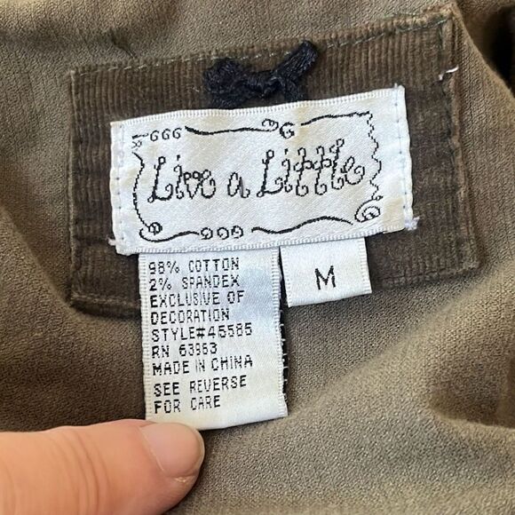 Live A Little Military Style Corduroy Olive Green Jacket Women’s Medium - Picture 8 of 9